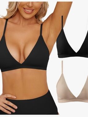 Everyday Wireless Triangle Bralette - Black & Nude